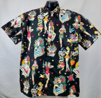 Vintage Pinup Tattoos Hawaiian shirt- Made in USA
